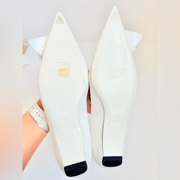 Prada White Leather Loop Bouquet Pointed Toe Ballet Flats EU 39 US 9 - Picture 8 of 10